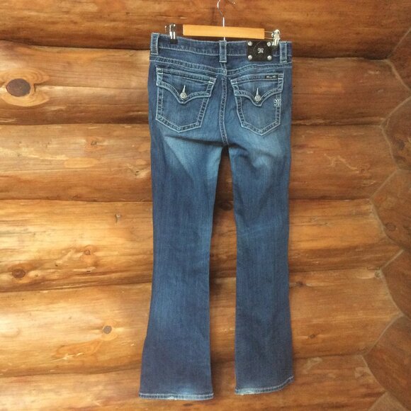 Miss Me Dark Wash Flap Pockets Mid Rise Boot Western Boho Denim Jeans Size 30* - Picture 2 of 10